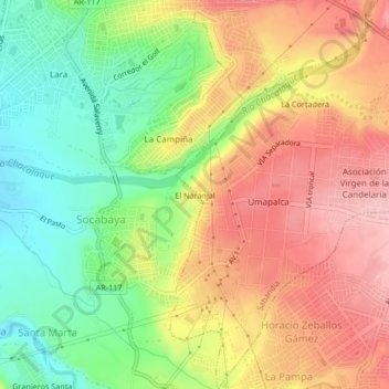 Carte topographique El Naranjal, altitude, relief