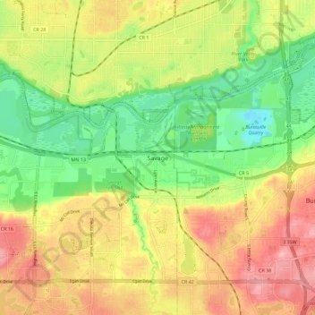 Carte topographique Savage, altitude, relief