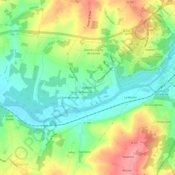 Carte topographique Beaulieu, altitude, relief