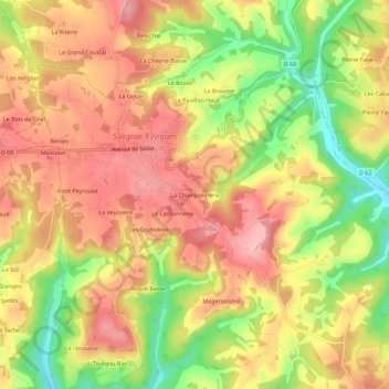 Carte topographique La Champonnerie, altitude, relief