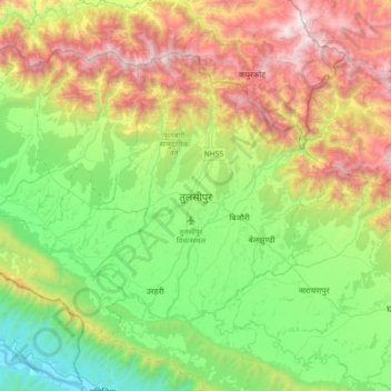 Carte topographique Tulsipur, altitude, relief