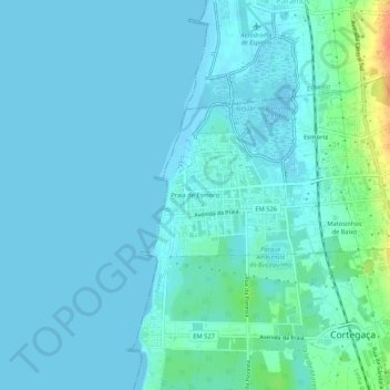 Carte topographique Praia de Esmoriz, altitude, relief
