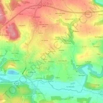 Carte topographique Kerentréh, altitude, relief