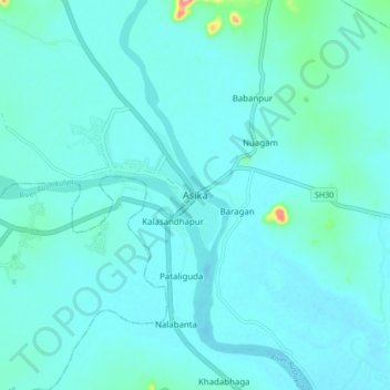 Carte topographique Asika, altitude, relief