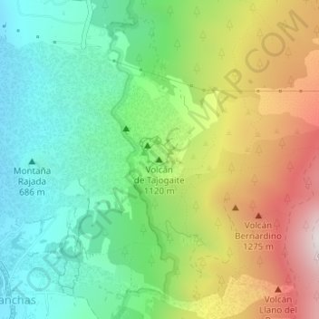 Carte topographique Éruption du volcan Tajogaite / Cumbre Vieja / La Palma, altitude, relief