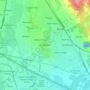Carte topographique Blue Downs, altitude, relief