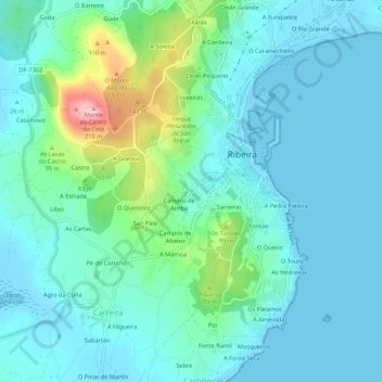 Carte topographique Cubeliano, altitude, relief