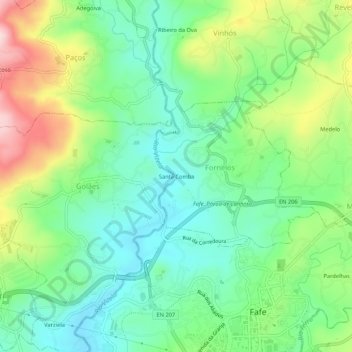Carte topographique Santa Comba, altitude, relief