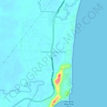 Carte topographique Kampung Kubang Ikan, altitude, relief