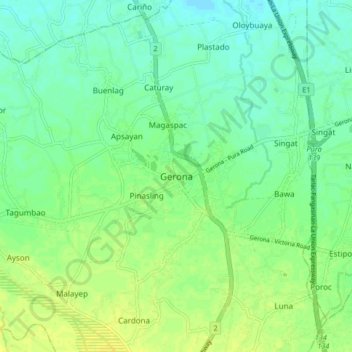Carte topographique Gerona, altitude, relief