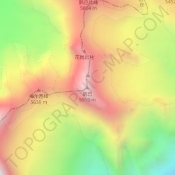 Carte topographique 鹊巴, altitude, relief