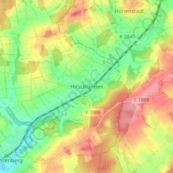 Carte topographique Hirschlanden, altitude, relief