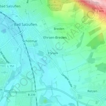 Carte topographique Ehrsen, altitude, relief