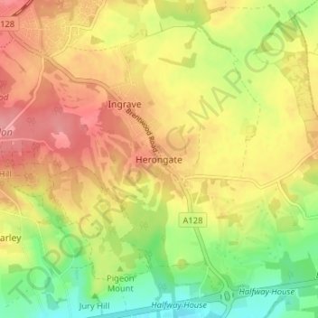 Carte topographique Herongate, altitude, relief