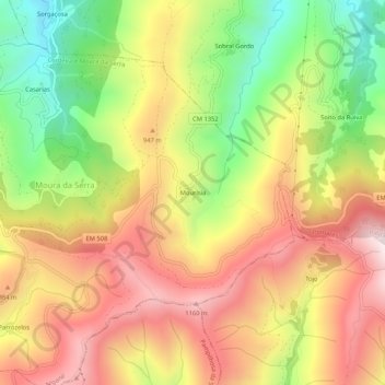 Carte topographique Mourísia, altitude, relief