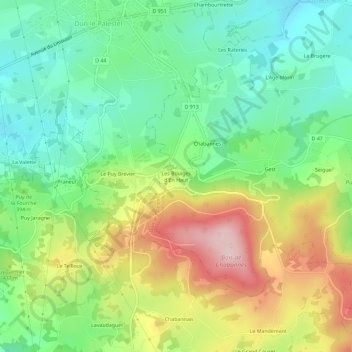 Carte topographique Les Bouiges d'En Haut, altitude, relief