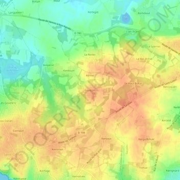 Carte topographique Gouezan, altitude, relief