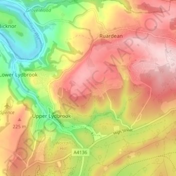 Carte topographique The Pludds, altitude, relief