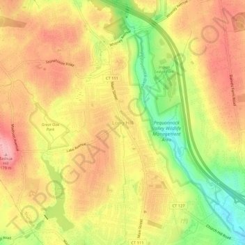 Carte topographique Long Hill, altitude, relief