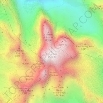 Carte topographique Cima Tosa, altitude, relief
