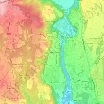 Carte topographique Cascina Benedetta, altitude, relief