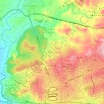 Carte topographique Boussekine, altitude, relief