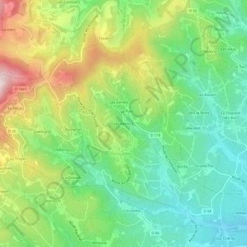 Carte topographique Les Martins, altitude, relief