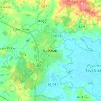 Carte topographique Hailsham, altitude, relief