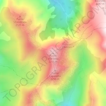 Carte topographique Punta alla Vetta, altitude, relief