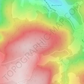 Carte topographique Montagne de Courreau, altitude, relief