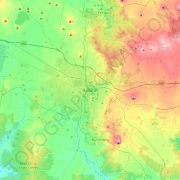 Carte topographique Ballarat, altitude, relief