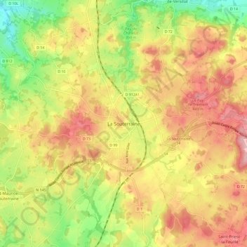 Carte topographique La Souterraine, altitude, relief