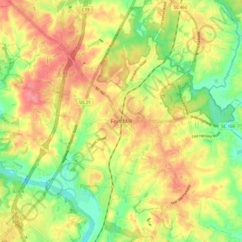 Carte topographique Fort Mill, altitude, relief