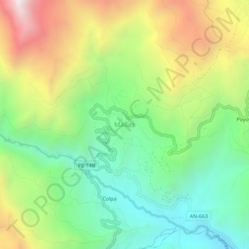 Carte topographique Mallas, altitude, relief
