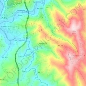 Carte topographique Vale do Açor, altitude, relief