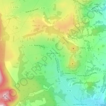 Carte topographique Beaune-le-Chaud, altitude, relief