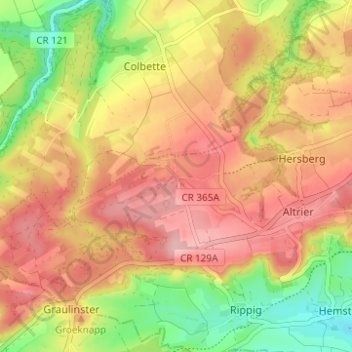 Carte topographique Kobenbour, altitude, relief