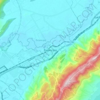 Carte topographique Tocancipá, altitude, relief