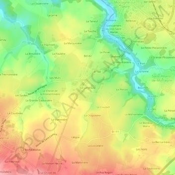 Carte topographique Le Landreau, altitude, relief