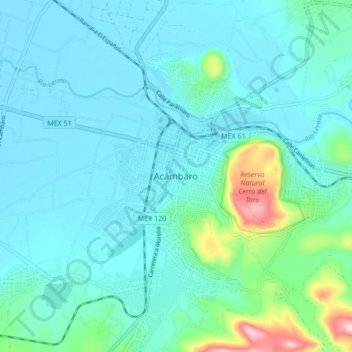 Carte topographique Acámbaro, altitude, relief