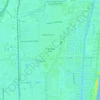 Carte topographique Coral Ridge Isles, altitude, relief