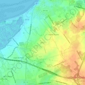 Carte topographique Cercal, altitude, relief
