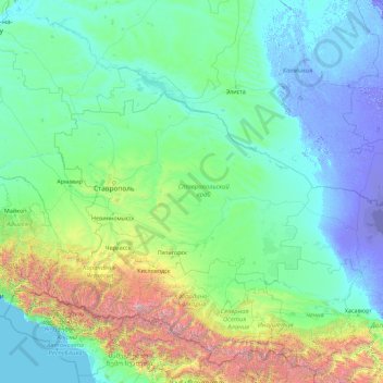 Carte topographique Kraï de Stavropol, altitude, relief