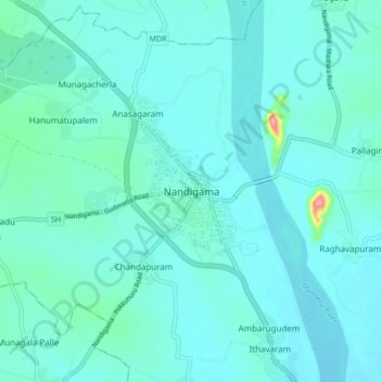 Carte topographique Nandigama, altitude, relief