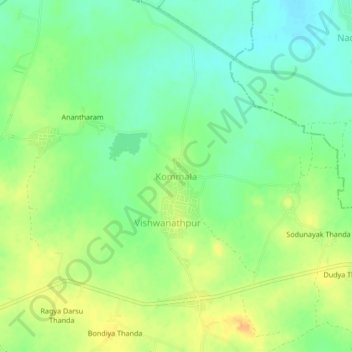 Carte topographique Kommala, altitude, relief