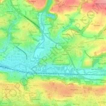 Carte topographique Le Rouillen, altitude, relief