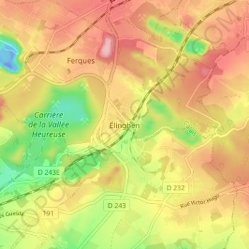 Carte topographique Élinghen, altitude, relief