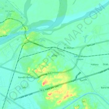 Carte topographique Rohri, altitude, relief