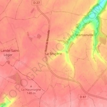 Carte topographique La Bruyère, altitude, relief
