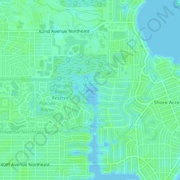 Carte topographique Middle Tampa Bay, altitude, relief